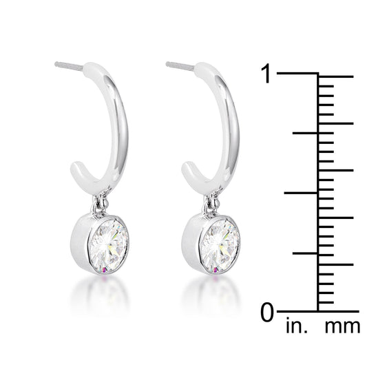7mm Red CZ Rhodium Drop Hooplet Earrings