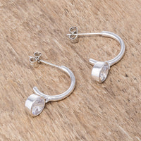7mm Crystal Rhodium-Plated Drop Hooplet Earrings