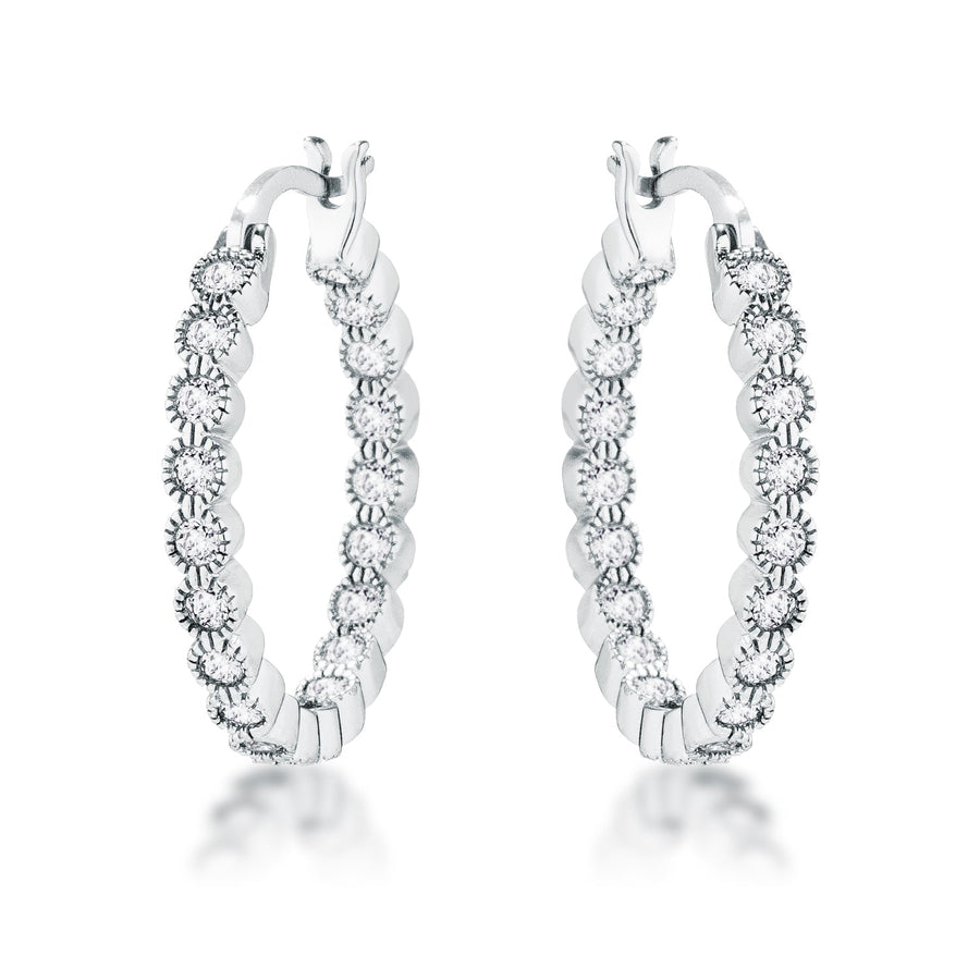 Rhodium Dotted Clear Crystal Hoop Earrings