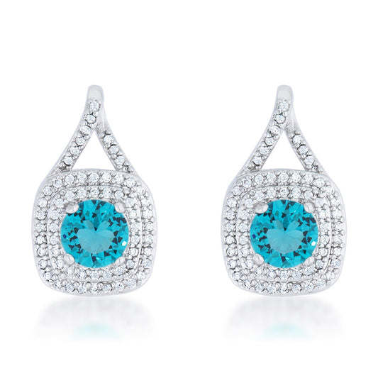 Christal Aqua CZ Rhodium Drop Earrings