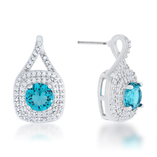 Christal Aqua CZ Rhodium Drop Earrings