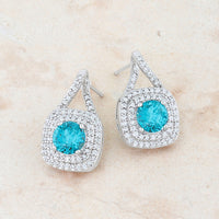 Christal Aqua Crystal Rhodium Drop Earrings