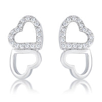 Melded Hearts Rhodium and Crystal Stud Earrings
