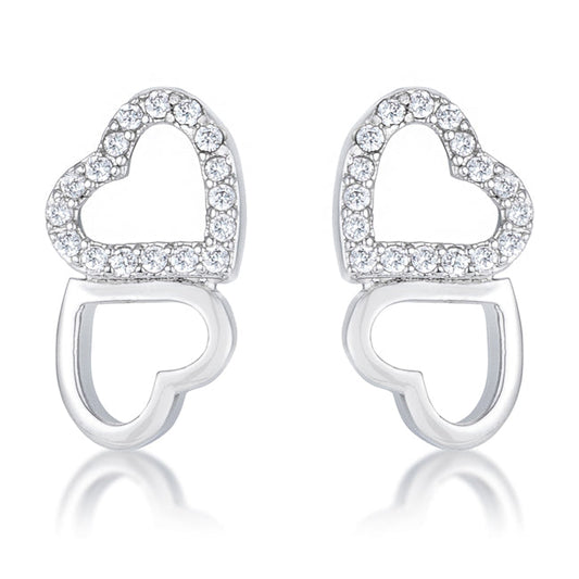 Melded Hearts Rhodium and CZ Stud Earrings