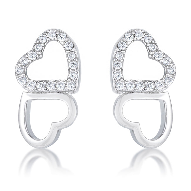 Melded Hearts Rhodium and Crystal Stud Earrings