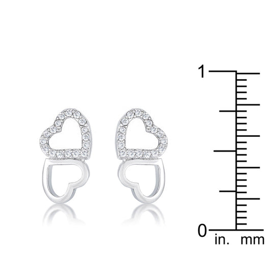 Melded Hearts Rhodium and CZ Stud Earrings