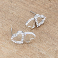 Melded Hearts Rhodium and Crystal Stud Earrings