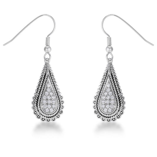 Tear Drop Rhodium Earrings with Cubic Zirconia