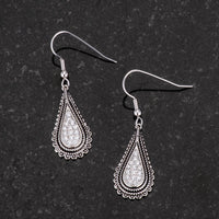 Tear Drop Rhodium Earrings with Cubic Zirconia