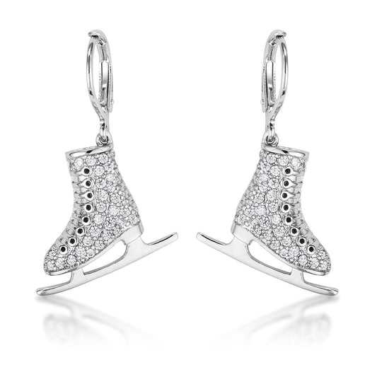 Delicate Rhodium Plated Ice Skate Earrings