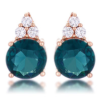 Simple Rose Gold Plated 9mm Blue Green Crystal Stud Earrings