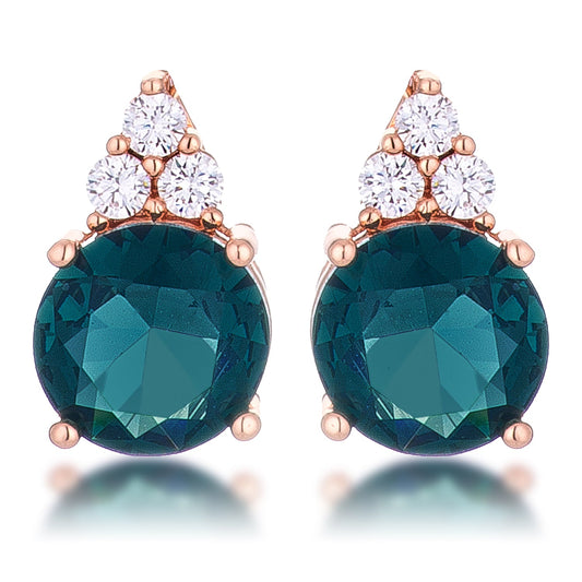 Simple Rose Gold Plated 9mm Blue Green CZ Stud Earrings