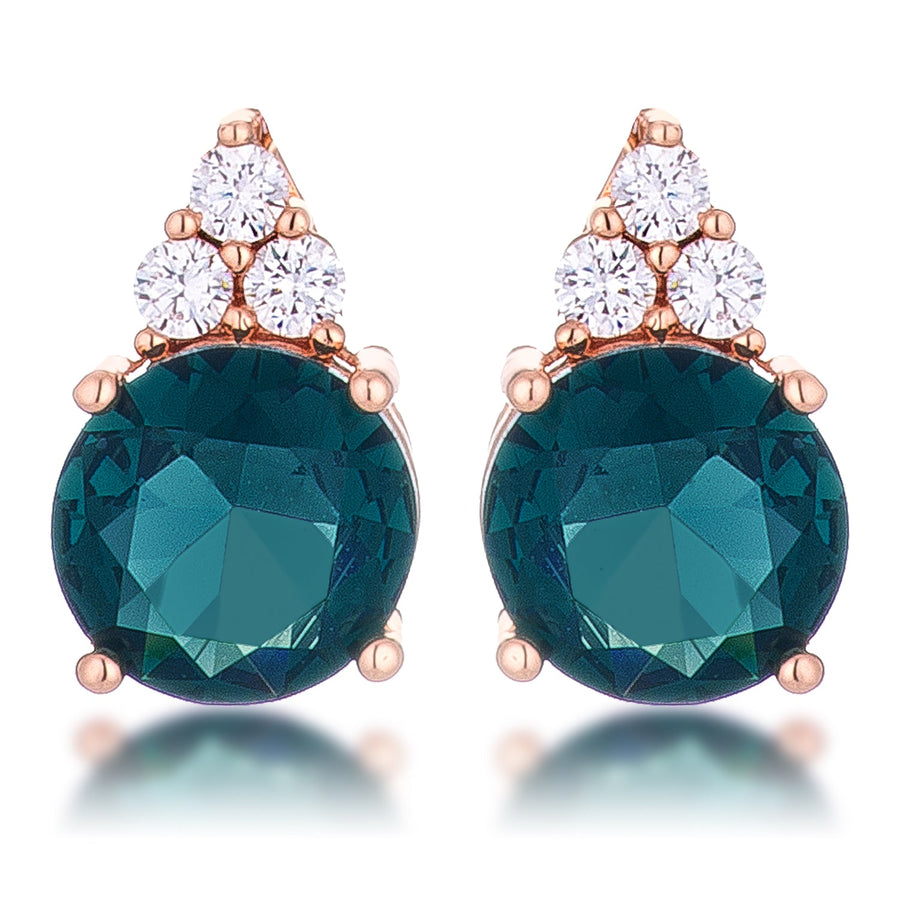 Simple Rose Gold Plated 9mm Blue Green Crystal Stud Earrings