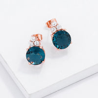Rose Gold Plated 9mm Blue Green Crystal Stud Earrings