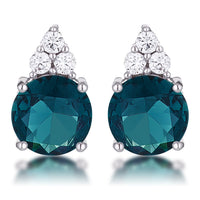 Rhodium Plated Blue Green Crystal Stud Earring, 9mm