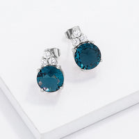Rhodium-Plated 9mm Blue Green Crystal Stud Earrings