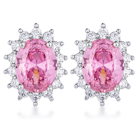 Rhodium Plated Petite Pink Royal Oval Earrings
