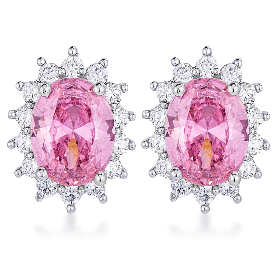 Rhodium Plated Petite Pink Royal Oval Earrings