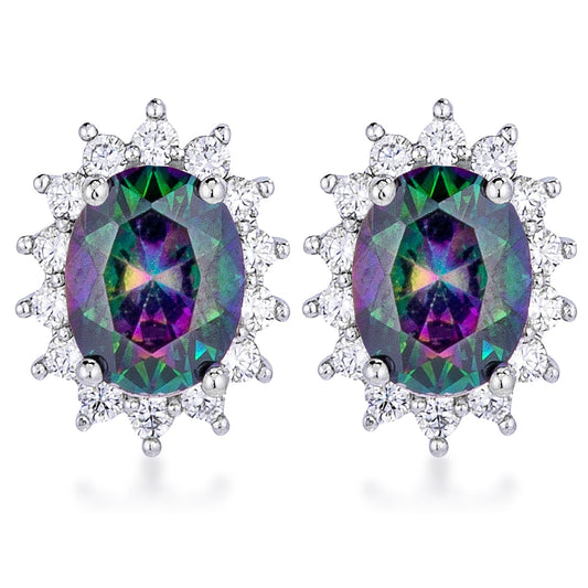 Rhodium Plated Mystic Royal Oval Earrings