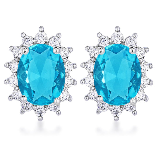 Aqua Blue Petite Rhodium-Plated Oval Earrings