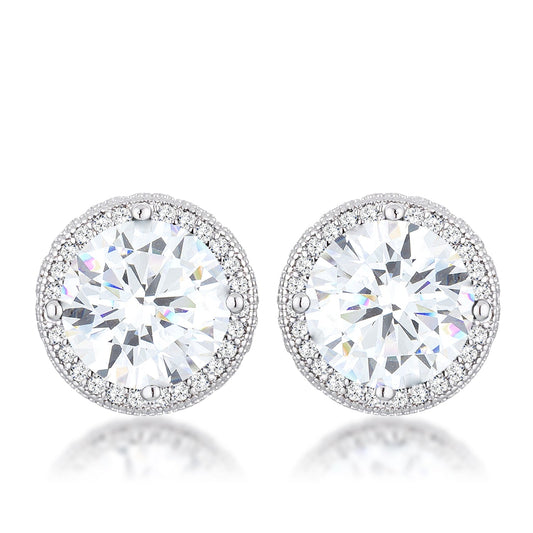 Clear CZ Round Halo Stud Earrings