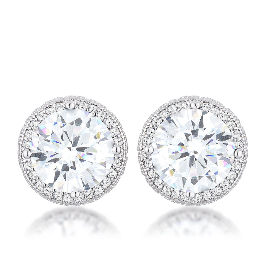 Clear Crystal Round Halo Stud Earrings
