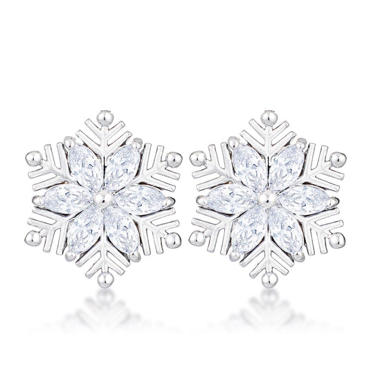 Rhodium Plated Marquise Snowflake Earrings