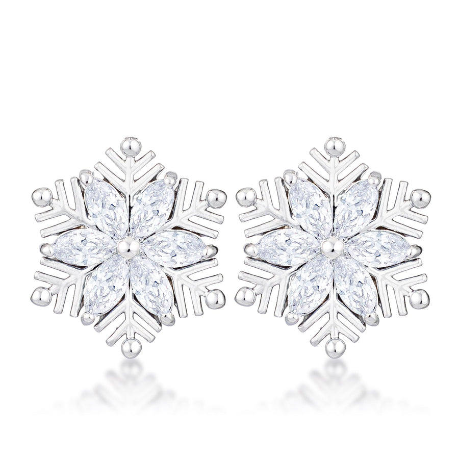 Rhodium Plated Marquise Snowflake Earrings