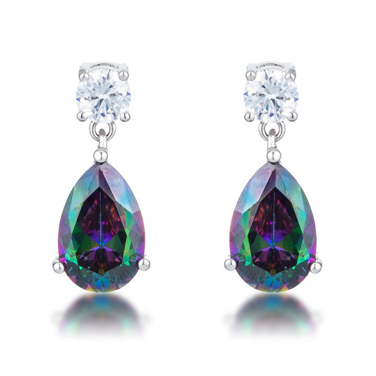 Rhodium Mystic Iridescent Teardrop Earrings