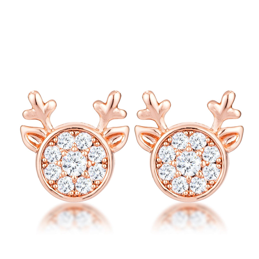 18k Rose Gold Plated Clear Crystal Reindeer Earrings