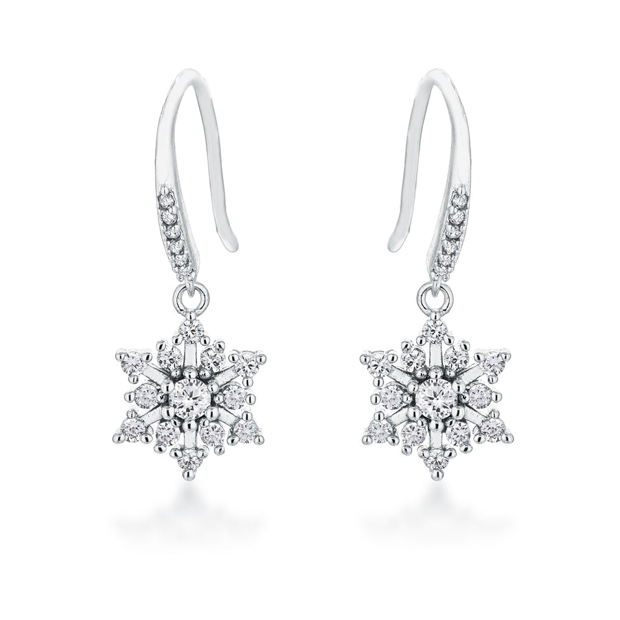 Rhodium-Plated Crystal Snowflake Drop Earrings