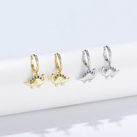 Sterling Silver Dinosaur Dangle Hoop Earrings