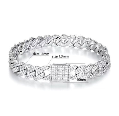 10mm Moissanite D Color Sterling Silver Cuban Link Bracelet