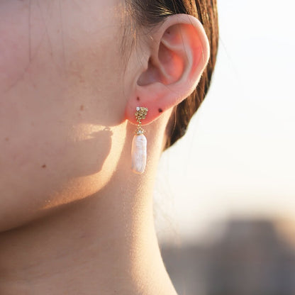 Sterling Silver Large Flower Baroque Pearl Earrings