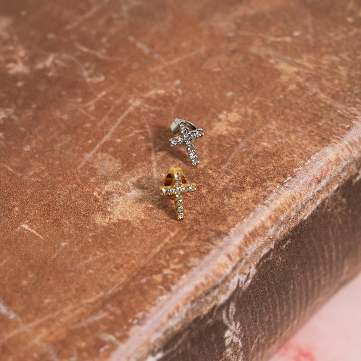 18K Gold PVD Stone Cross Earrings