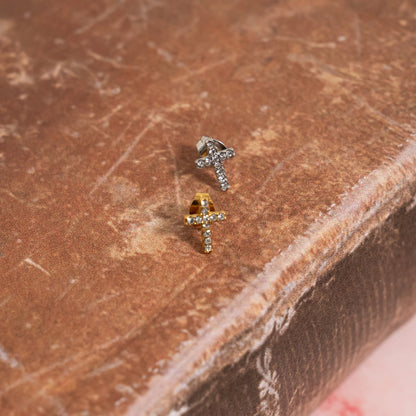 18K Gold PVD Stone Cross Earrings