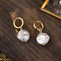 Sterling Silver Baroque Pearl & Turquoise Hoop Earrings