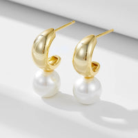 Gold Plated Large Shell Pearl Earrings