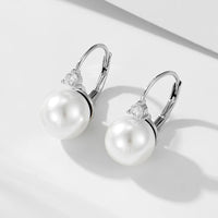 Sterling Silver 10mm Shell Pearl Leverback Earrings