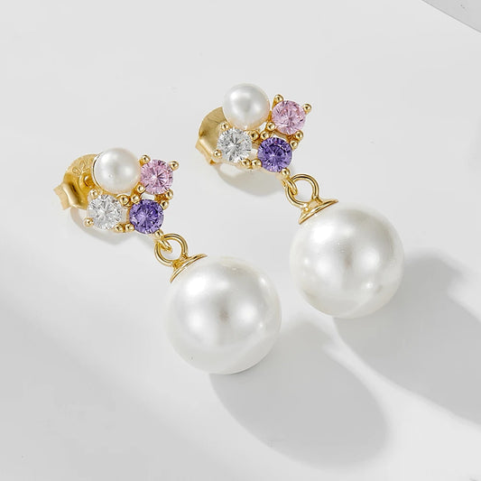 Colorful Shell Pearl Earrings in Sterling Silver