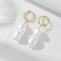 Sterling Silver Double Baroque Pearl Drop Earrings