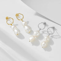 Sterling Silver Double Baroque Pearl Drop Earrings