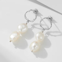 Sterling Silver Double Baroque Pearl Drop Earrings