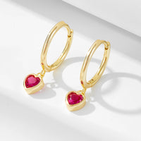 Sterling Silver Red Heart Drop Earrings