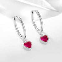 Sterling Silver Red Heart Drop Earrings