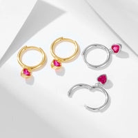Sterling Silver Red Heart Drop Earrings