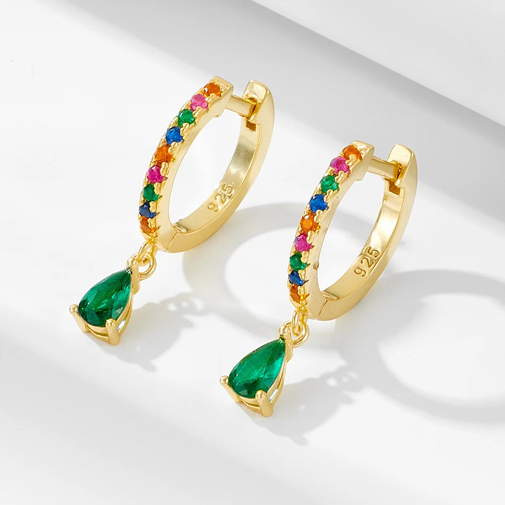 Sterling Silver Green Drop Earrings