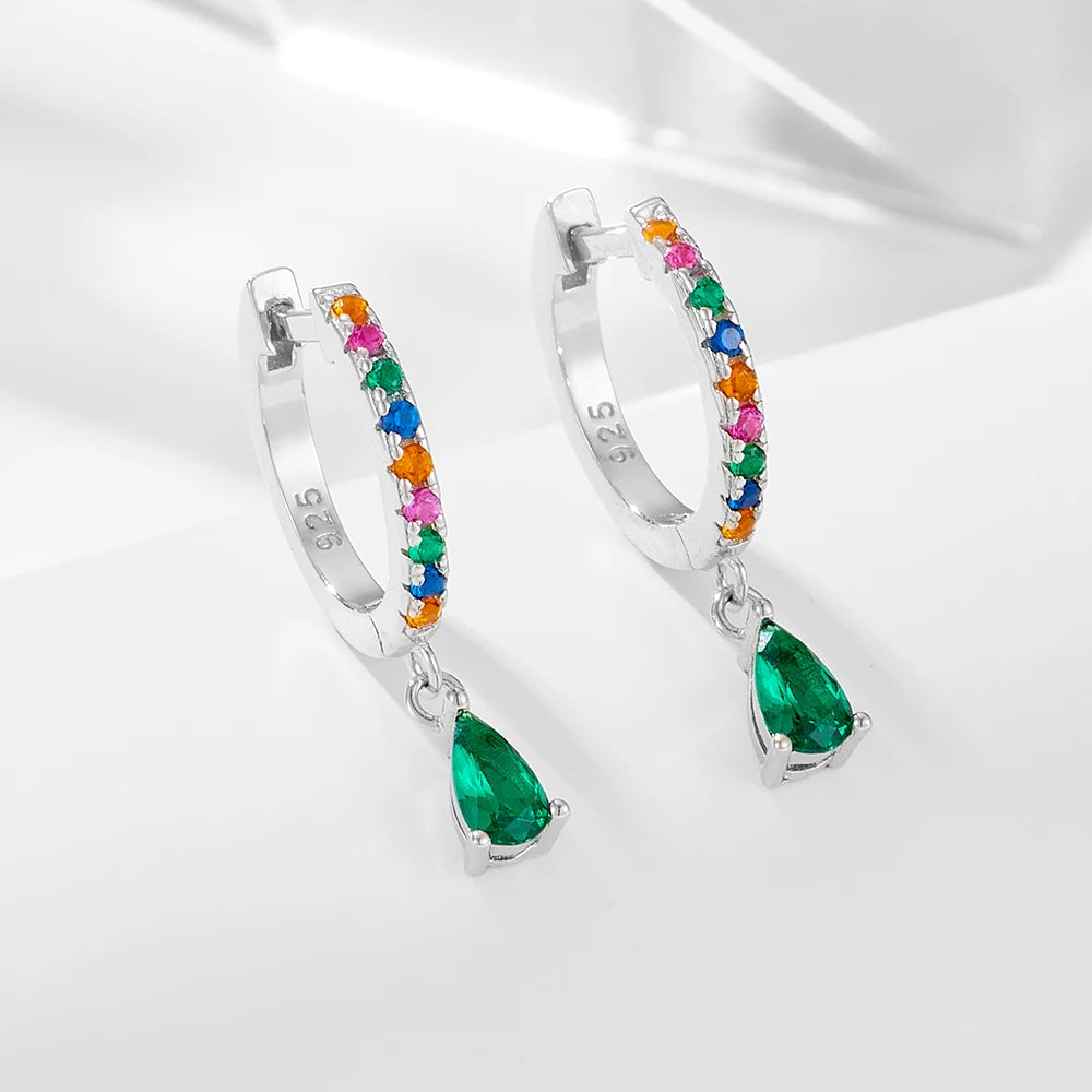 Sterling Silver Green Drop Earrings