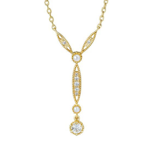Wave Y-Shape Natural Pearl 925 Sterling Silver Necklace