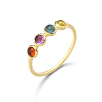 Colorful Round Natural Gemstone Sterling Silver Ring
